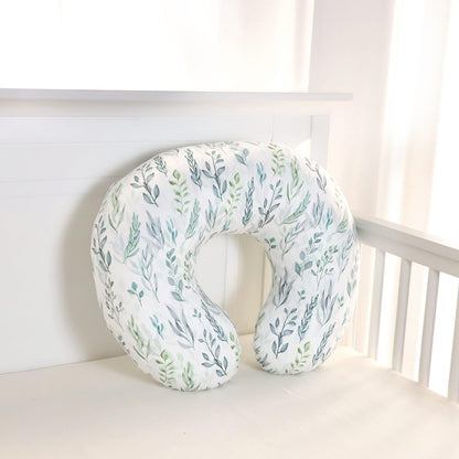 Almohada de lactancia estampado de hojas verdes, algodón muselina