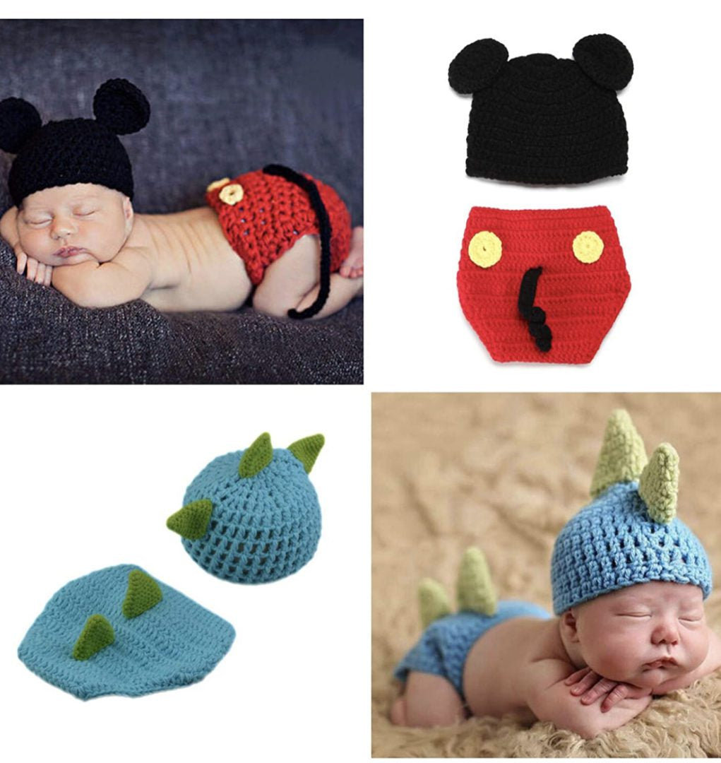 2 juegos de disfraces de fotografía de punto de algodón para recién nacidos (0-3 meses)