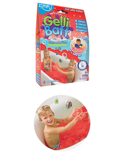 Gelly Baff convierte el agua en un colorido juguete sensorial y de baño, rojo