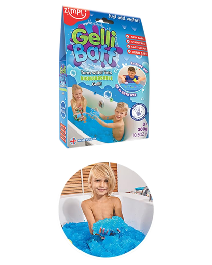 Gelly Baff convierte el agua en un colorido juguete sensorial y de baño, azul