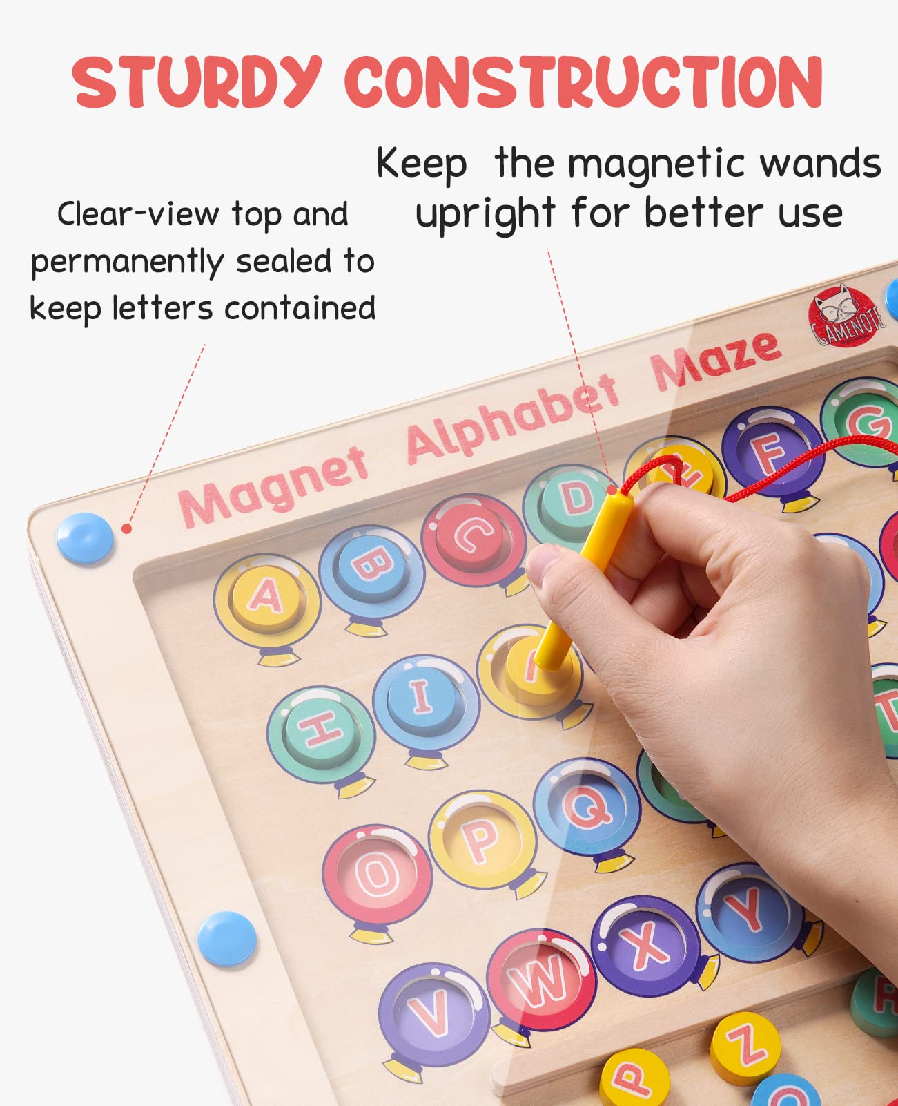 GAMENOTE Tablero magnético del laberinto del alfabeto con 4 tarjetas de actividad