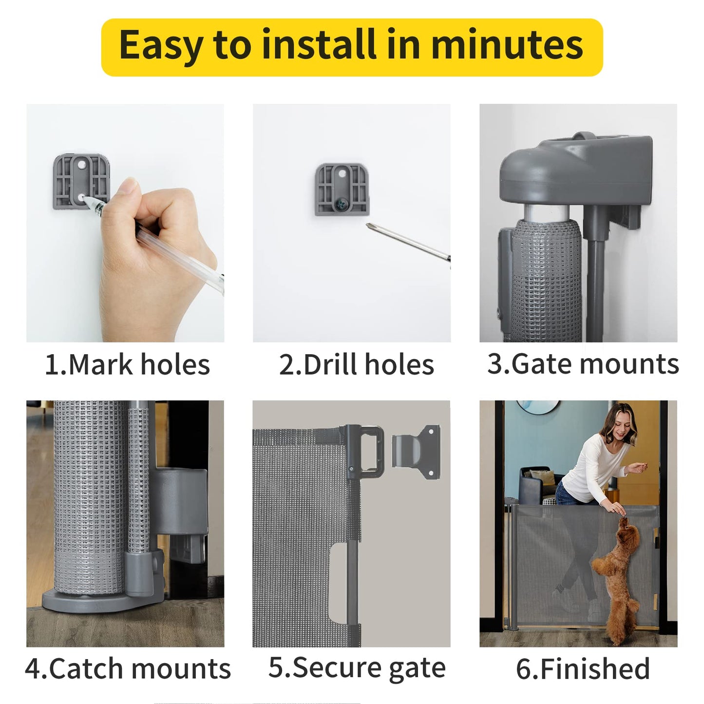 Dearlomum puerta retráctil de seguridad para bebés, 33 pulgadas de alto, hasta 55 pulgadas de ancho gris