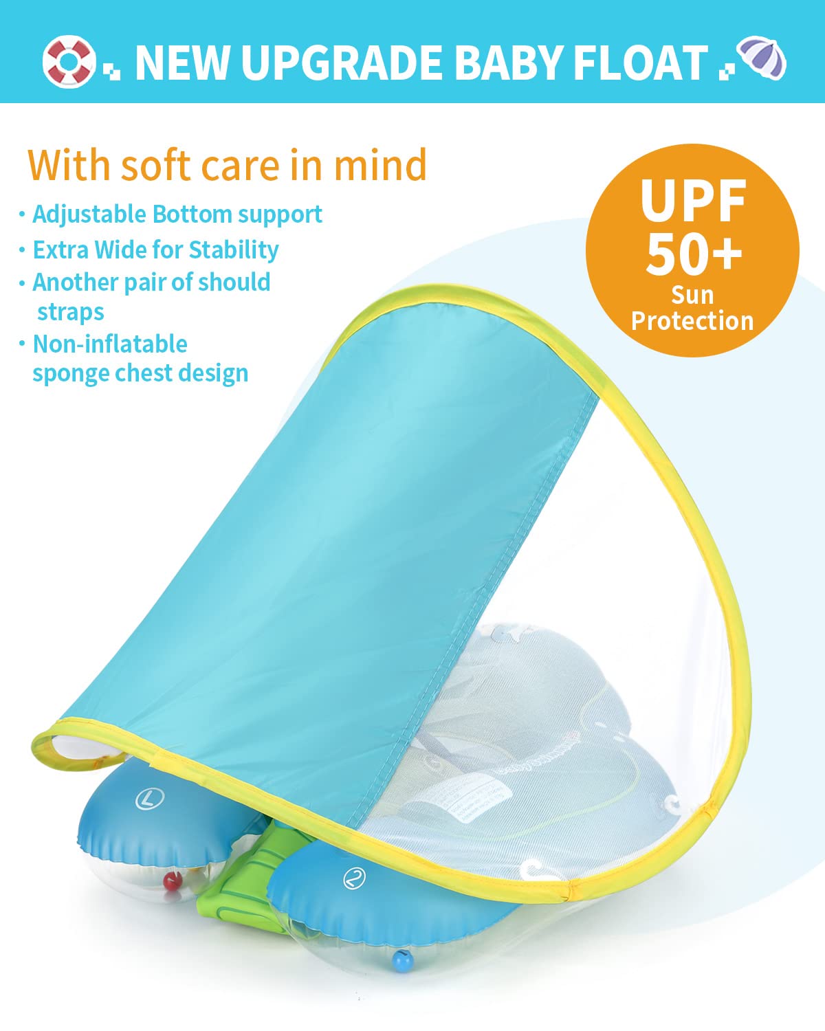 Free Swimming Baby - Flotador inflable para bebés con toldo para protección solar, talla XL