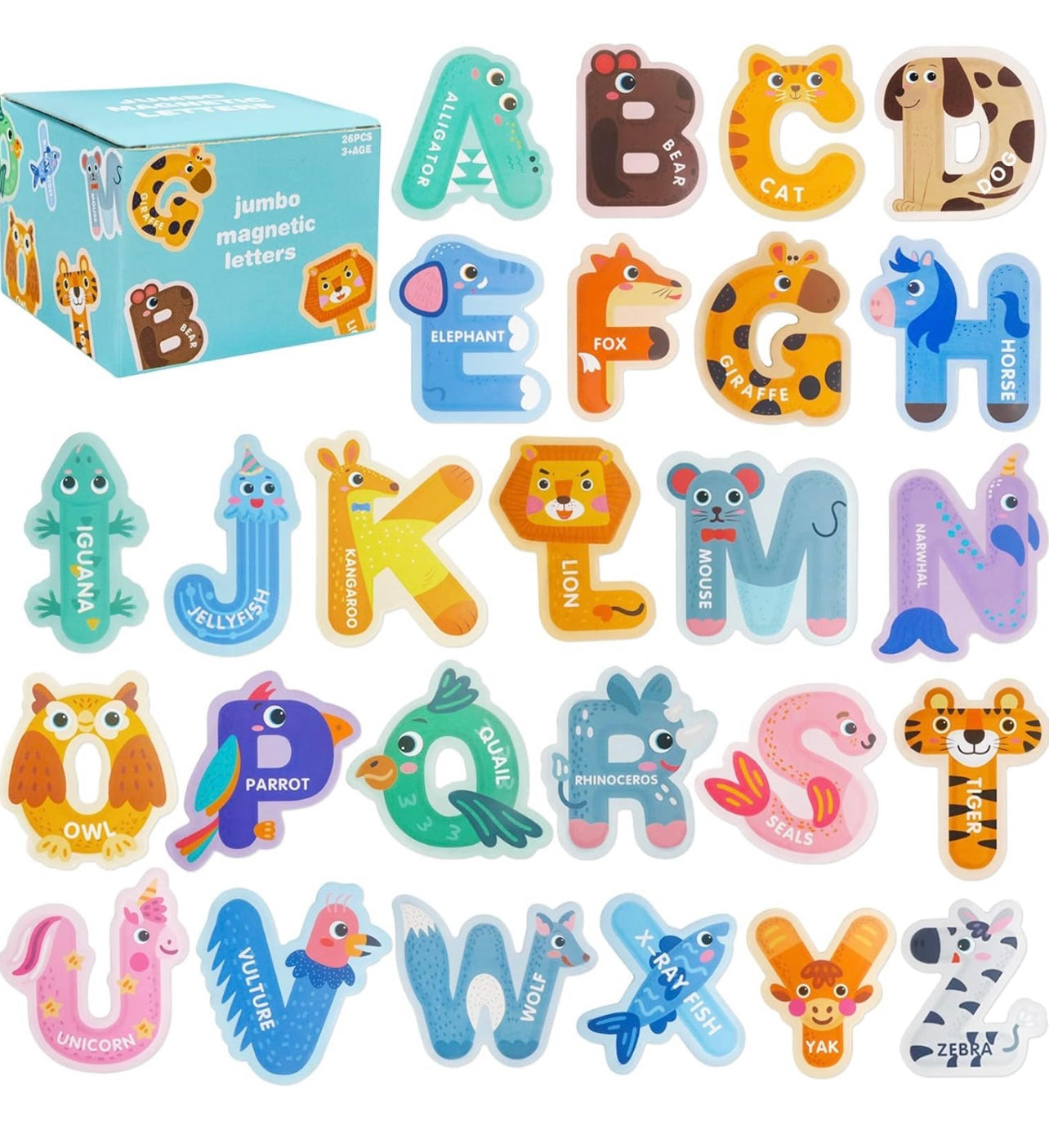 RAEQKS Jumbo Letras magnéticas ABC Alfabeto Imanes Animal