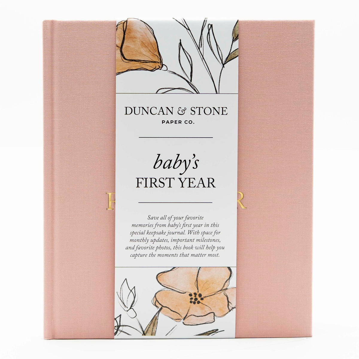 Duncan & Stone Baby Book - Recuerdo de primer año, lino, rosa polvoriento