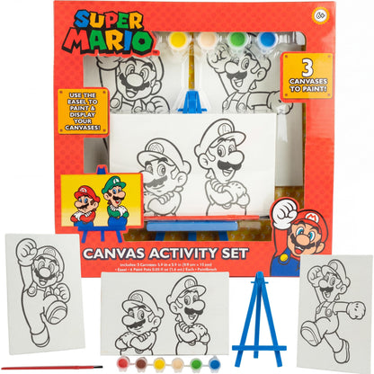 Super Mario - Kit de pintura en lienzo para niños, 3 mini lienzos
