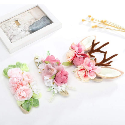 Fotografía de recién nacidos con diademas de flores para bebés