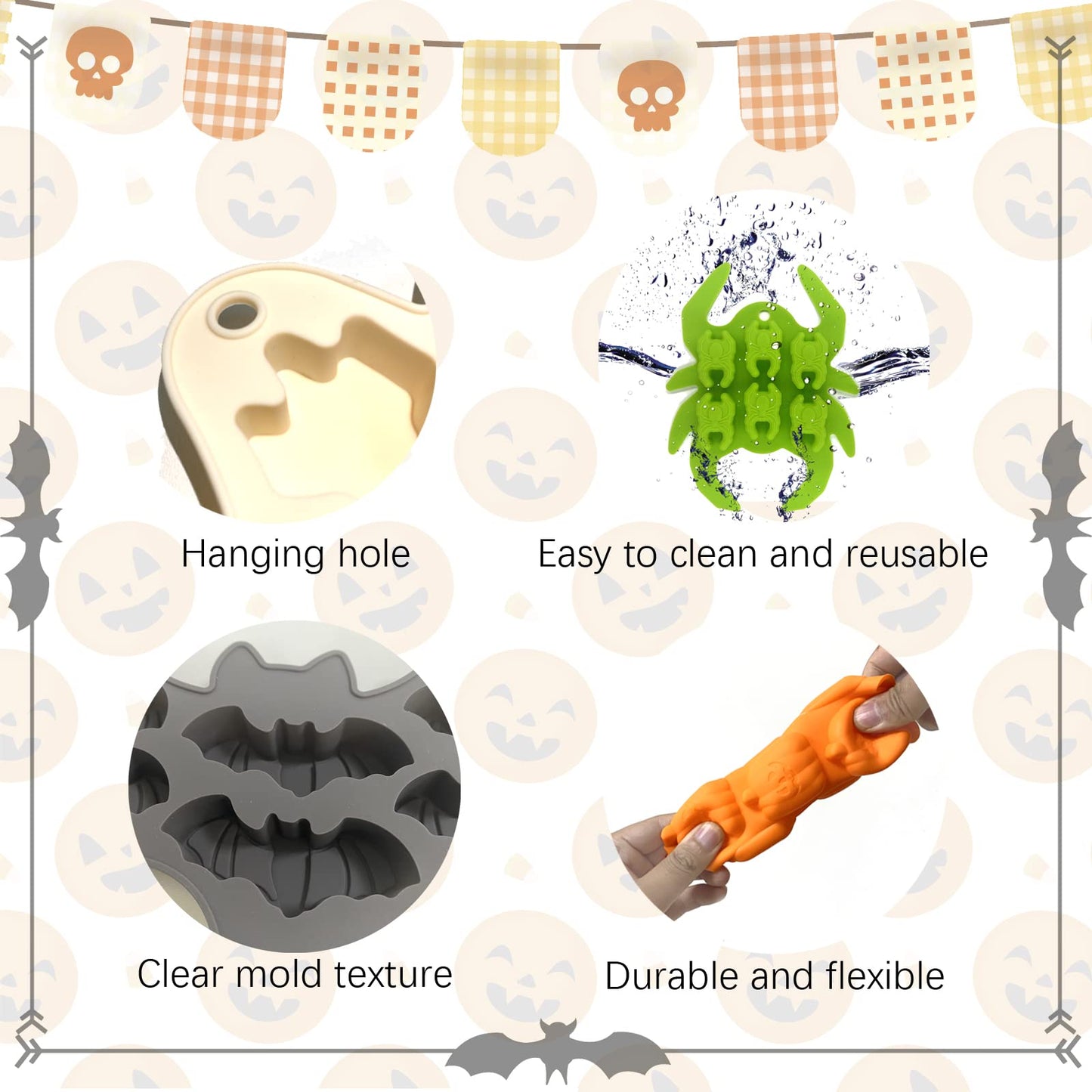 MEYOGO Juego de 5 moldes de silicona para Halloween