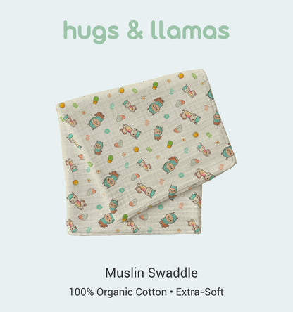 hugs & llamas | Mantas envolventes de muselina de algodón 100 % orgánico