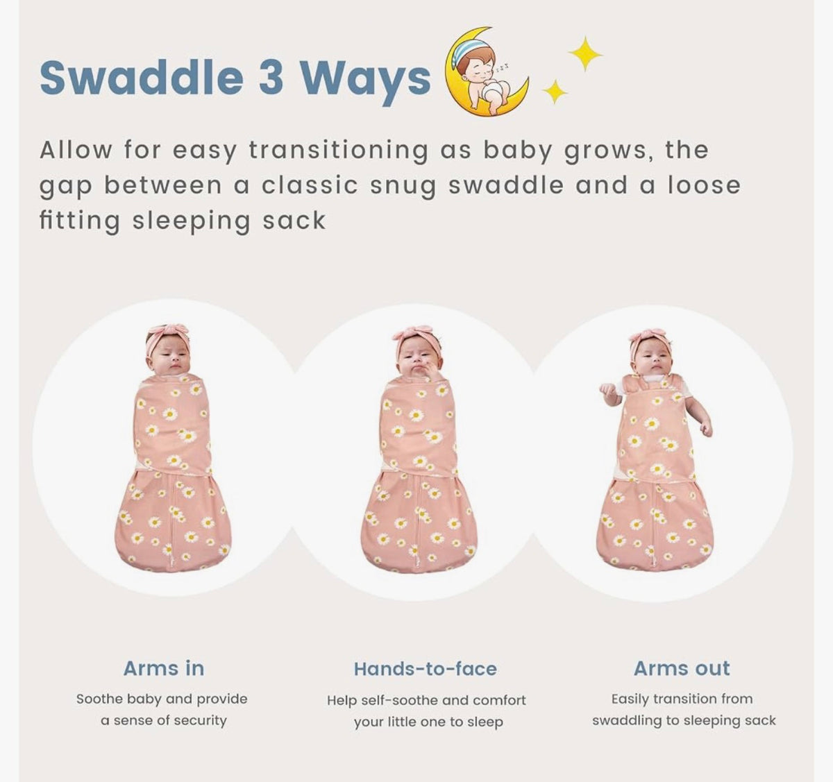 Saco de dormir envolvente para bebés ZIGJOY, 0-6 meses, 1.0 TOG, 100 % algodón