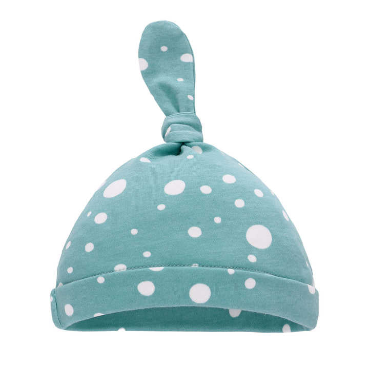 Gorro con nudito verde con pintas blancas, talla 0-6m