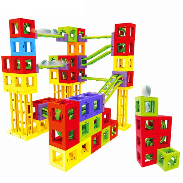 Wanlexing- Bloques de construcción magnéticos para niños, laberinto de pista de carreras de bolas deslizantes, set 34pcs