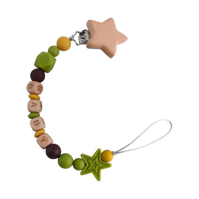 Clip con forma de estrella con cuentas de Silicona y madera