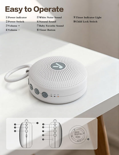 Máquina portátil de ruido de sonido para bebés con 21 sonidos