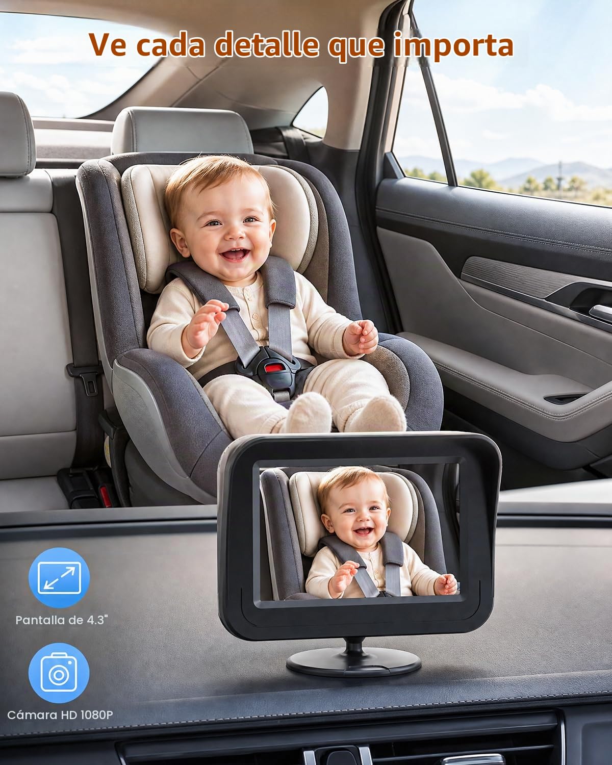 Cámara del coche del bebé, 1080P con cable cámara del bebé del coche