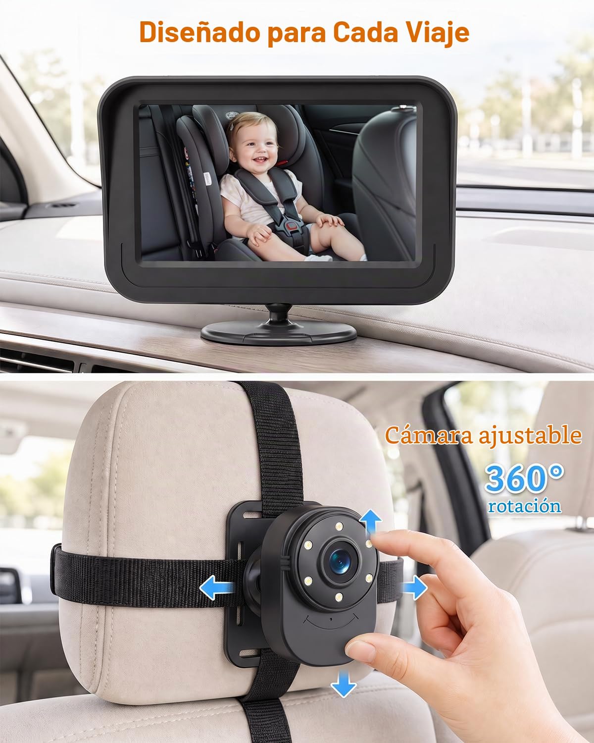 Cámara del coche del bebé, 1080P con cable cámara del bebé del coche