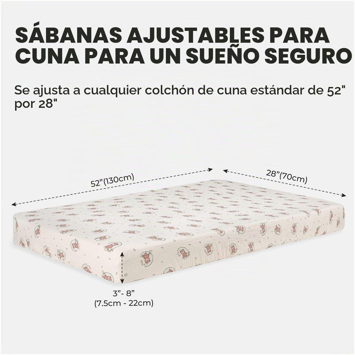 Poyday 2 sábanas de muselina de algodón para cuna y 1 funda protectora de colchón