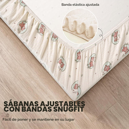 Poyday 2 sábanas de muselina de algodón para cuna y 1 funda protectora de colchón