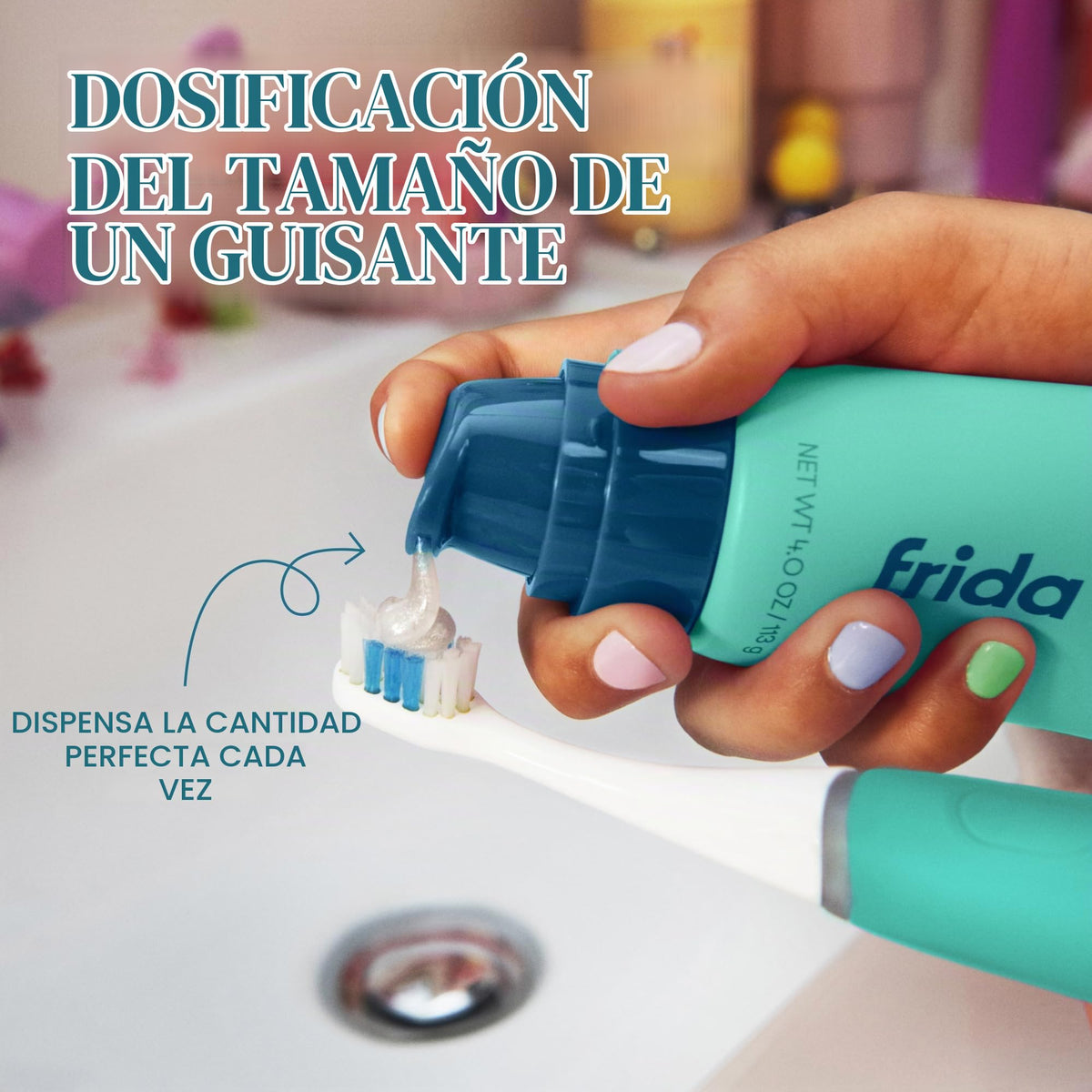 Frida Pasta de dientes con flúor para niños, protección de caries, 4 onzas