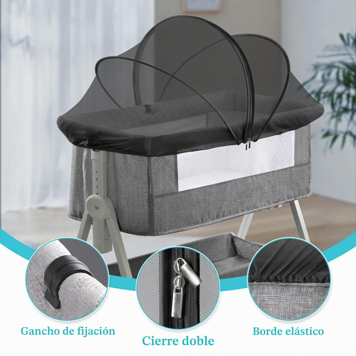 Mosquitera para moisés, toldo de malla transpirable con cremallera de 2 vías