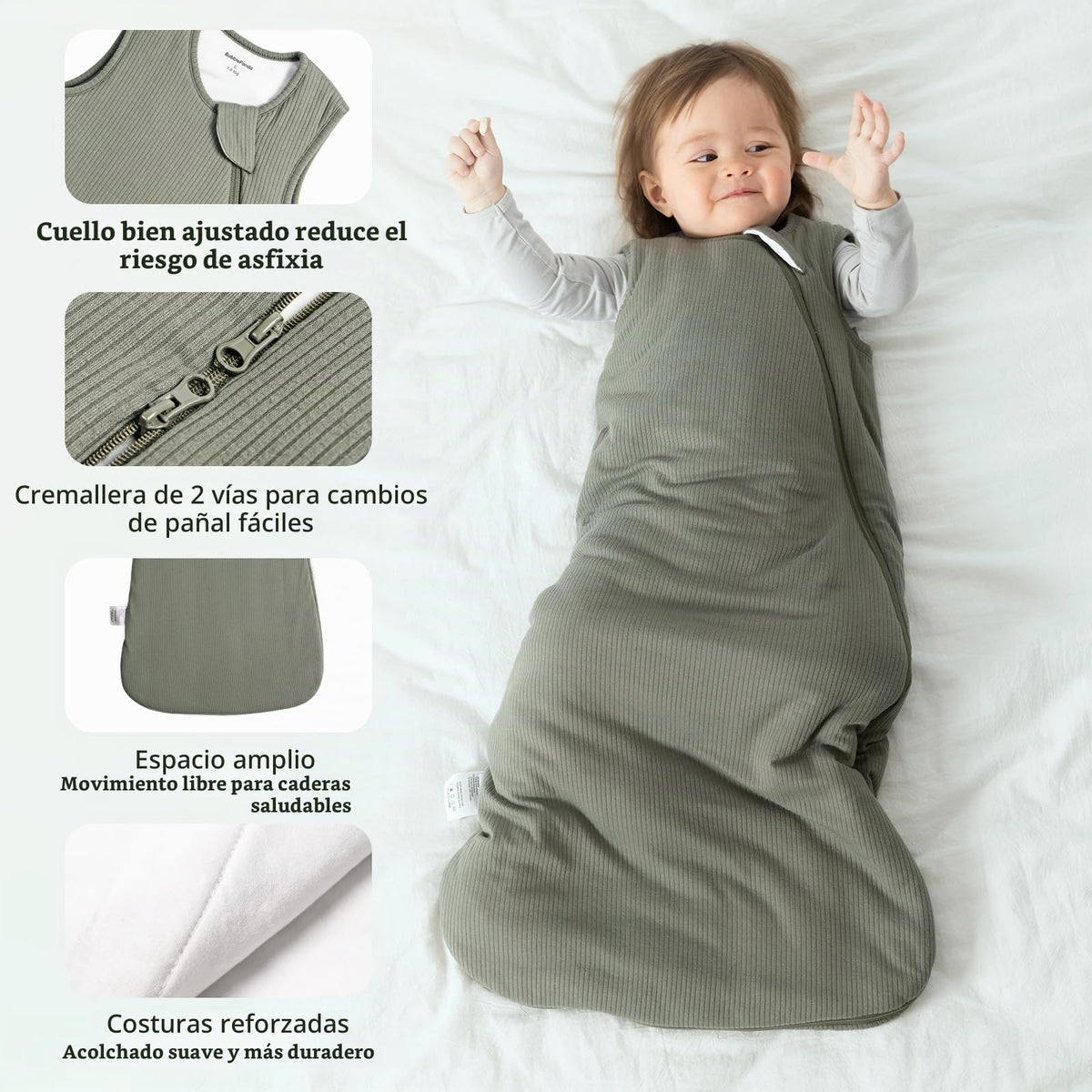 BubblePanda - Saco de Dormir de Rayón Hecho de Bambú para Bebés 0-6 Meses, 1.0tog