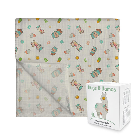 hugs & llamas Mantas para envolver 100% muselina de algodón orgánico, unisex