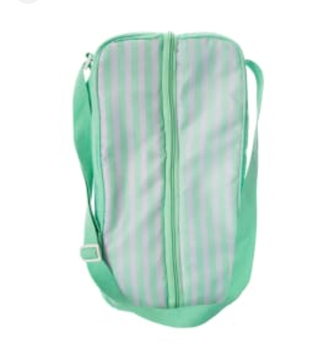 Bolsa térmica de capacidad para 4 latas de 355ml, verde menta rayas