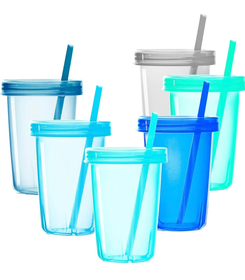 Youngever 6 juegos de vasos de plástico para niños con tapas y pajitas