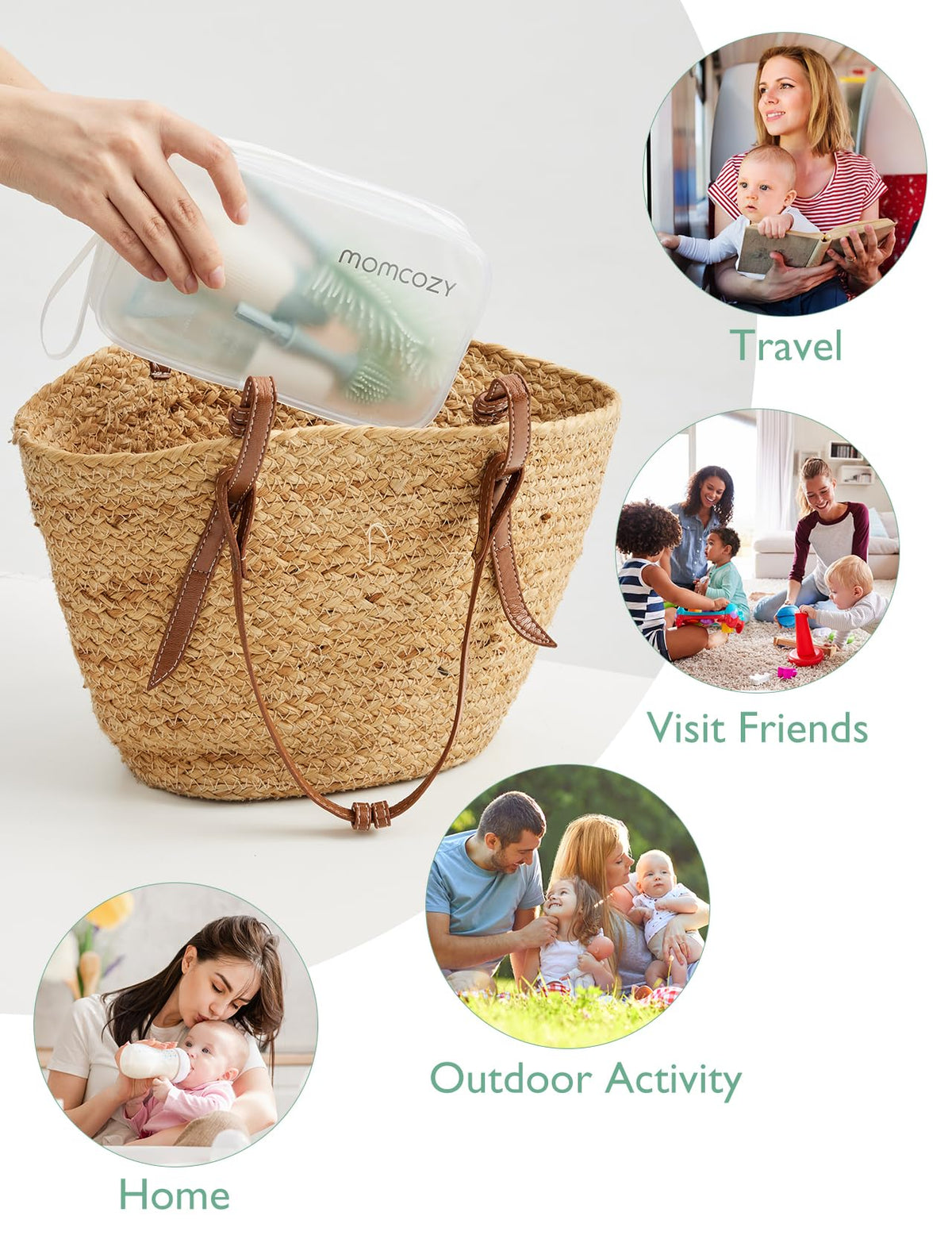 Momcozy- Cepillo limpiador de botellas portátil para el hogar y viajes