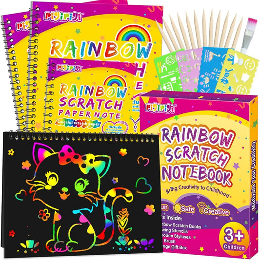 pigipigi Set de 3 cuadernos de papel para rascar arcoíris para niños