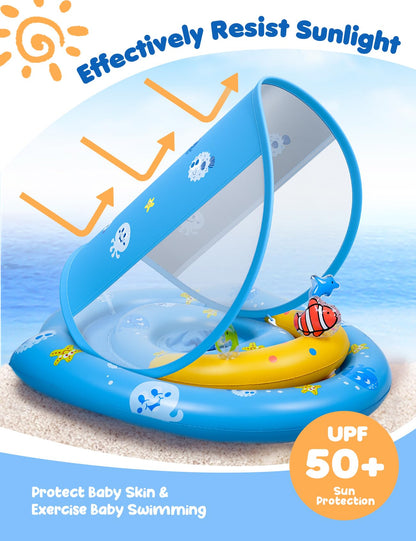 Flotador infantil para piscina con toldo de protección solar UPF50+, 6-36 meses