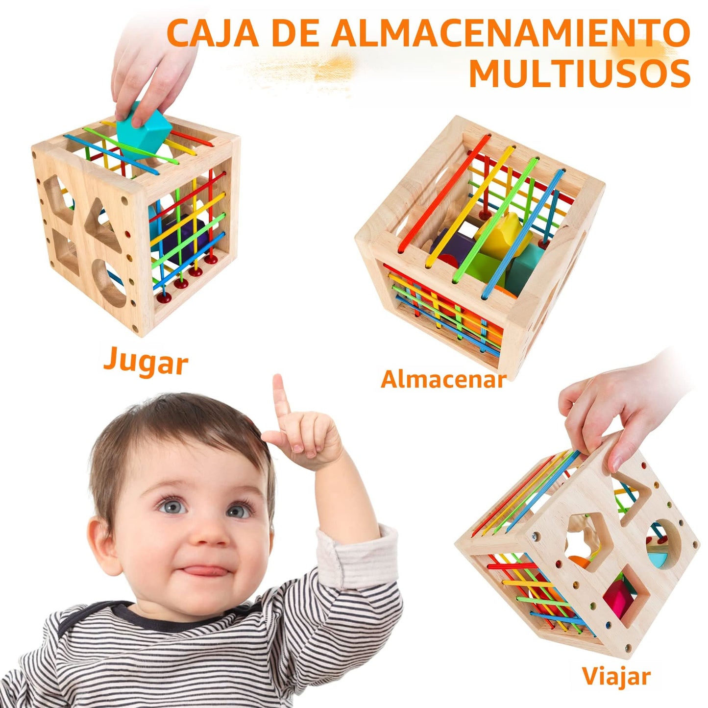 Juguetes Montessori para niños de 1 año en adelante, cubo clasificador de madera con 8 forma