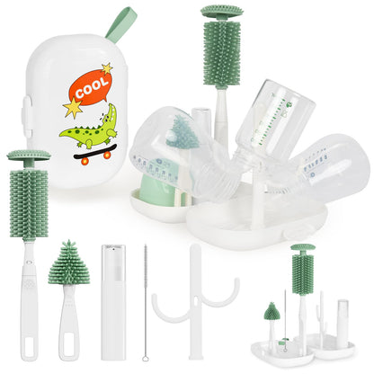 Kit de viaje portátil 6 en 1, artículos esenciales de viaje para bebés, juego de cepillos para biberones