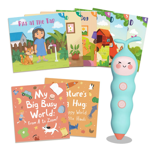 QuTZ Juego de libros de bolígrafo parlante, aprende a leer libros con sonido, 8 libros de audio de tocar para leer