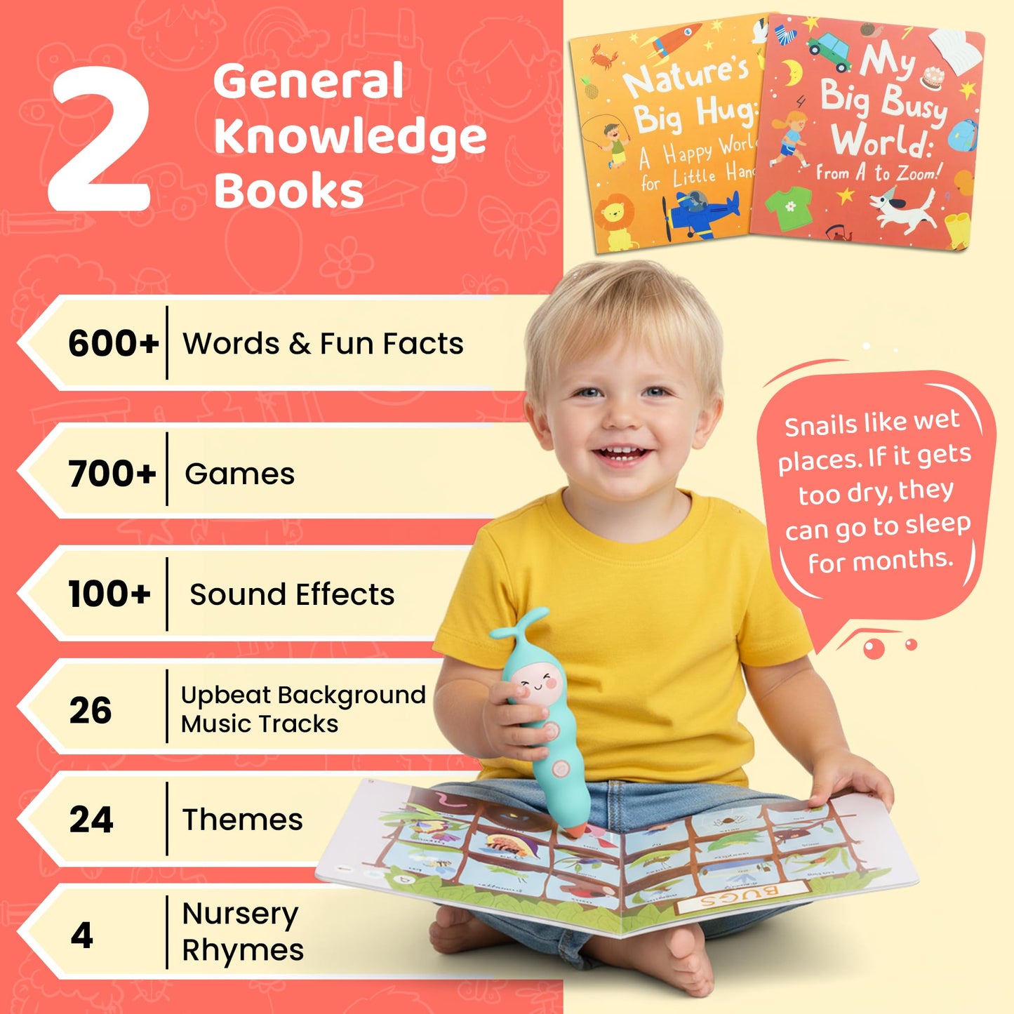 QuTZ Juego de libros de bolígrafo parlante, aprende a leer libros con sonido, 8 libros de audio de tocar para leer