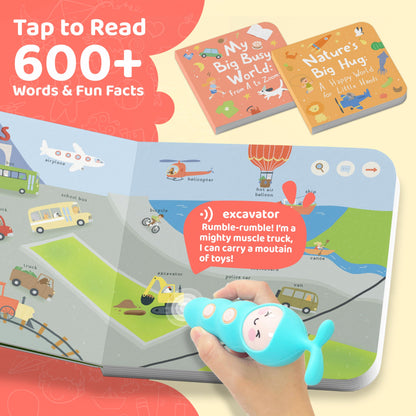 QuTZ Juego de libros de bolígrafo parlante, aprende a leer libros con sonido, 8 libros de audio de tocar para leer