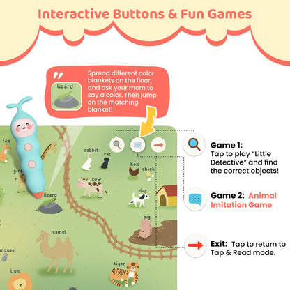 QuTZ Juego de libros de bolígrafo parlante, aprende a leer libros con sonido, 8 libros de audio de tocar para leer