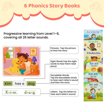 QuTZ Juego de libros de bolígrafo parlante, aprende a leer libros con sonido, 8 libros de audio de tocar para leer