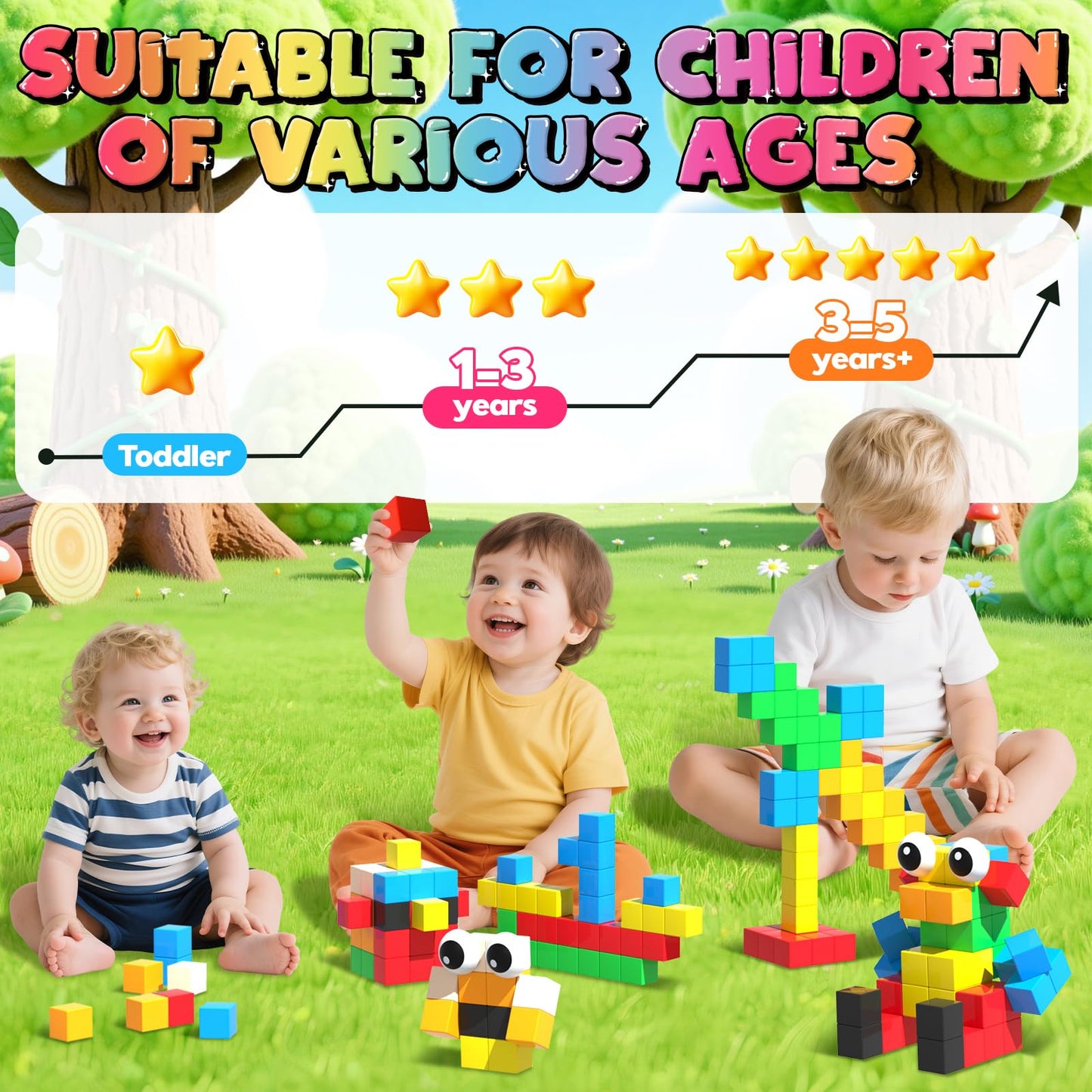 Goody King Bloques de construcción magnéticos grandes con ojos de juguete, 56 piezas