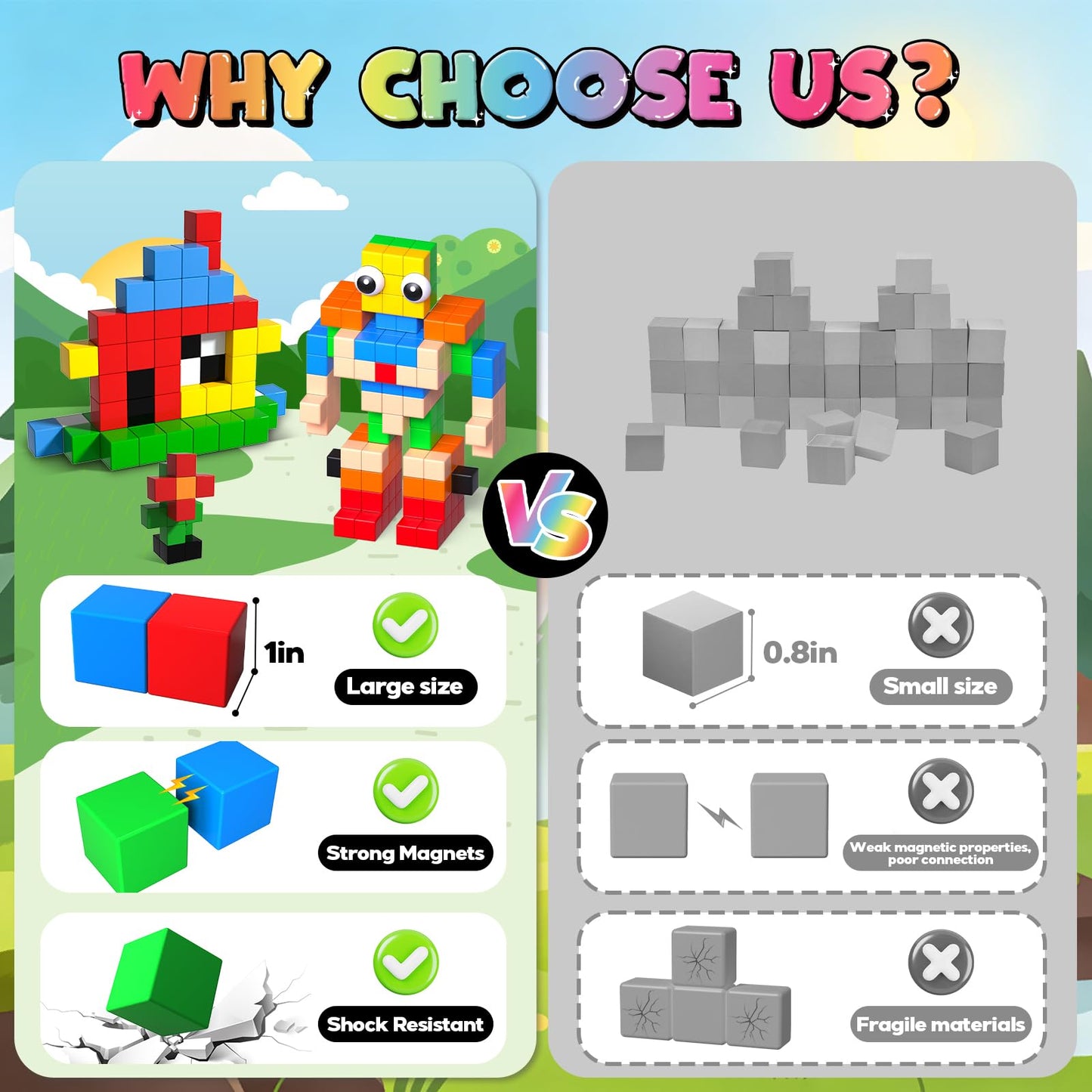 Goody King Bloques de construcción magnéticos grandes con ojos de juguete, 56 piezas