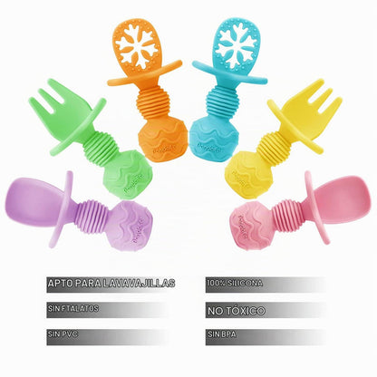 PandaEar Juego de 6 Cucharas y Tenedor de Silicona para Bebé