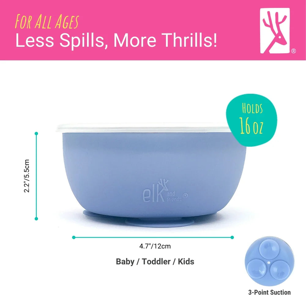 Elk and Friends Tazones de acero inoxidable con funda de silicona para bebés y niños pequeños