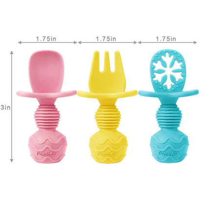 PandaEar Juego de 6 Cucharas y Tenedor de Silicona para Bebé