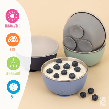 Elk and Friends Tazones de acero inoxidable con funda de silicona para bebés y niños pequeños