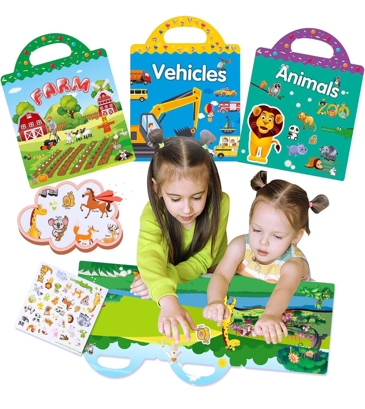 Paquete de 3 libros de calcomanías reutilizables para niños de 2 a 4 años