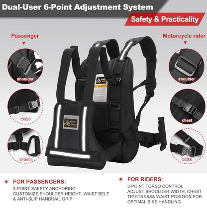 Arnés de seguridad mejorado para motocicleta para niños y adultos