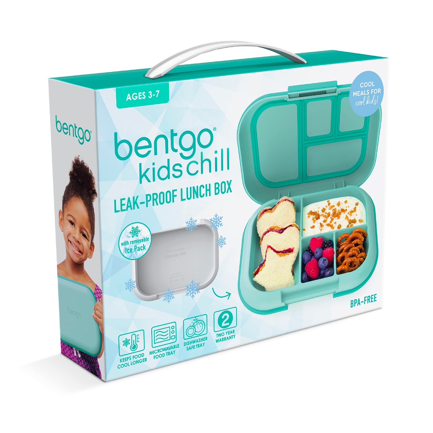 Bentgo Kids Chill lonchera; solución para el almuerzo con 4 compartimentos y paquete de hielo extraíble para comidas