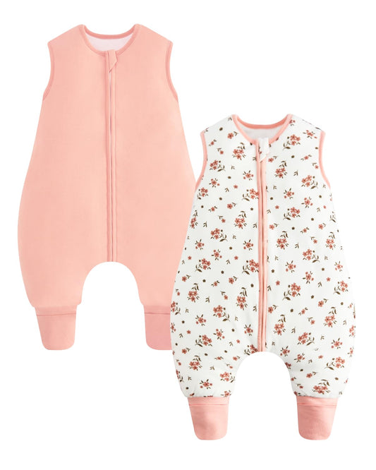 Paquete de 2 sacos de dormir con piernas, puños plegables, manta 100% algodón, 4-6 años