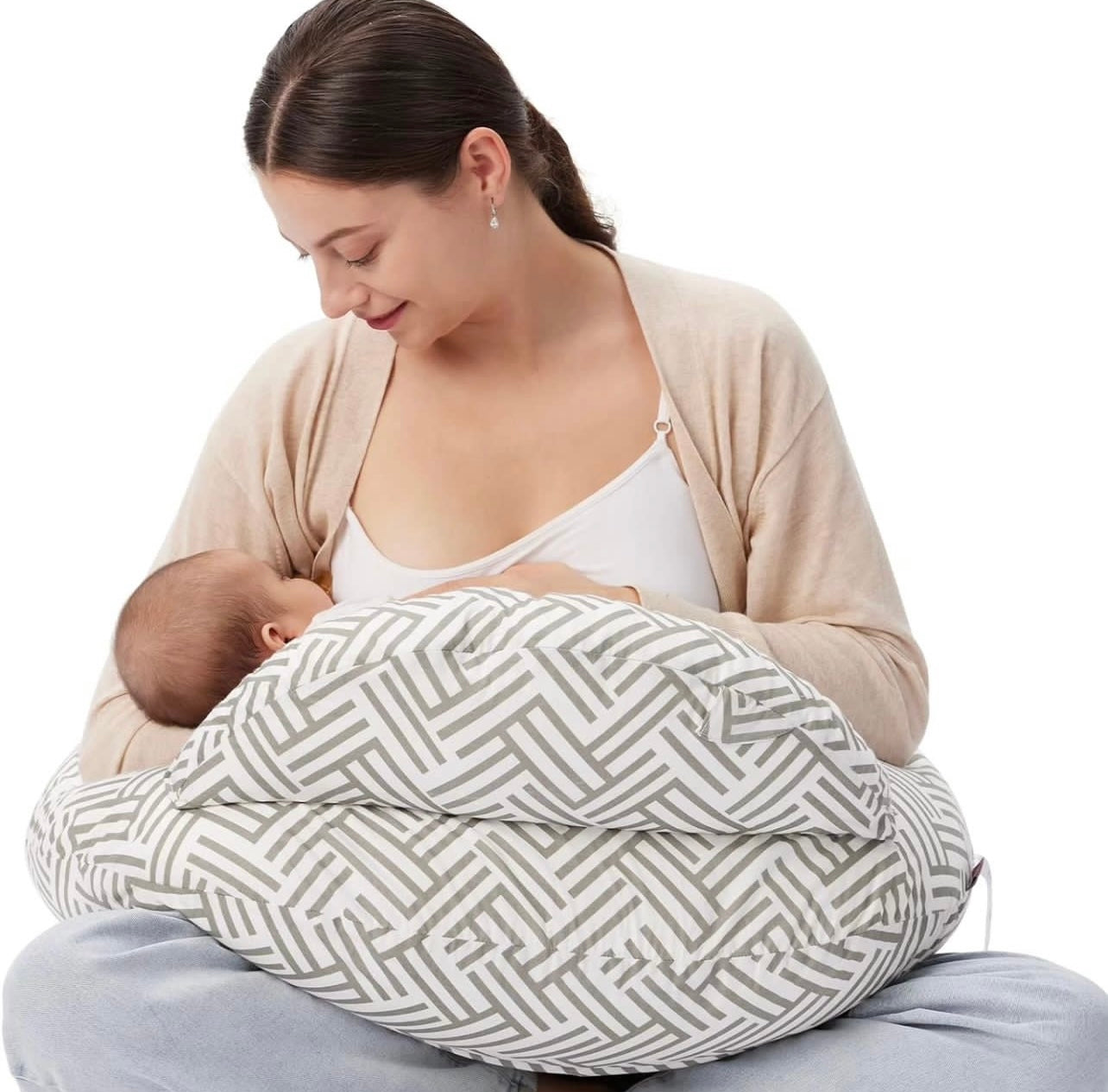 Momcozy- Almohada de Lactancia Original, líneas gris