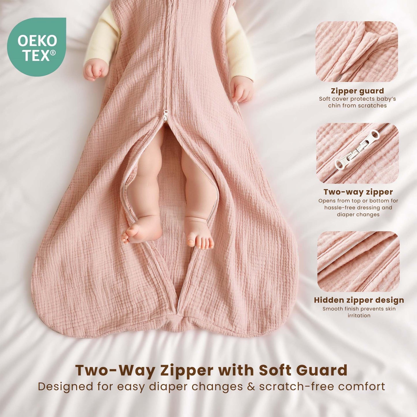 Konssy Saco de dormir de muselina para bebé de 6 a 12 meses, 0.8 TOG, paquete de 2 mantas 100% algodón